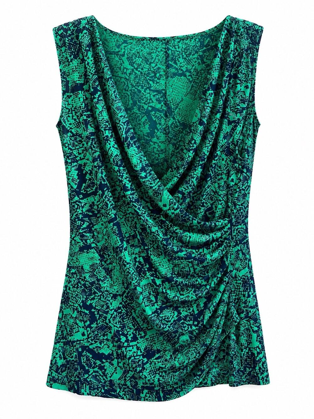 Sofia by Sofia Vergara XL Green/Navy Abstract Sleeveless V-Neck Ruched Tank Top